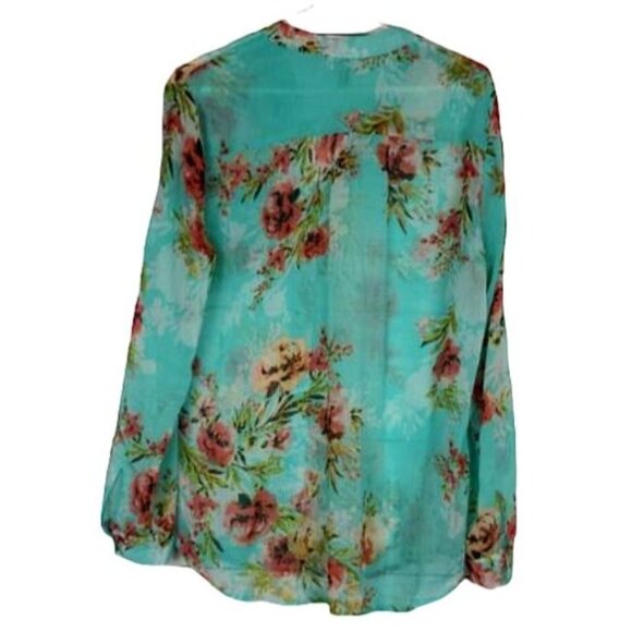 KUT From The Kloth Women's Blue Floral Long Sleeve Chiffon Blouse Size Medium - Picture 3 of 10